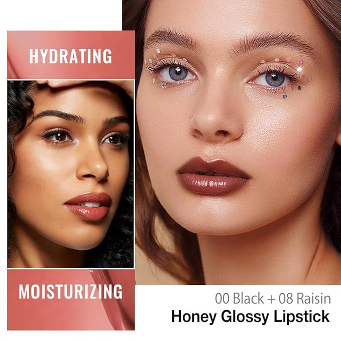 HHLTOH Honey Lipstick Tinted Lip Balm - Shine Moisturizing Lipstick for Women, Natural Nourishing Hydrating Lip Gloss Stain for Dry Lips, Tint Sheer Lightweight Makeup, Vegan - 2Pc Brown & Raisin