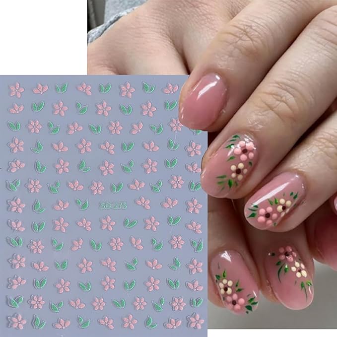 6 Sheets Flowers Nail Art Stickers 3D Floral Self Adhesive Nail Decals Design Purple Pink Blue Flower Nail Art Stickers for Women Girls DIY Manicure Tip Spring Flowers Nail Decoration
