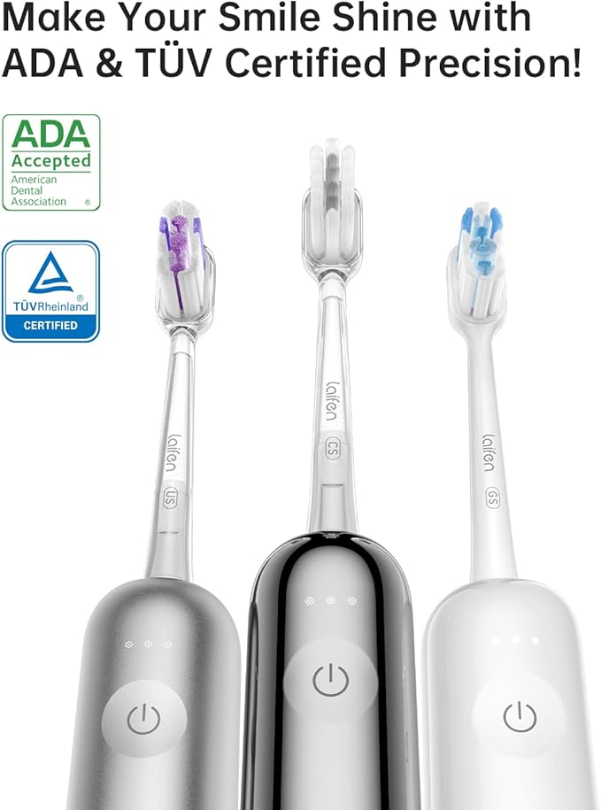 Laifen Wave Electric Toothbrush, Oscillation & Vibration Sonic Electric Toothbrush for Adults with 3 Brush Heads, IPX7 Waterproof ADA Accepted Travel Powered Toothbrush ABS(White)