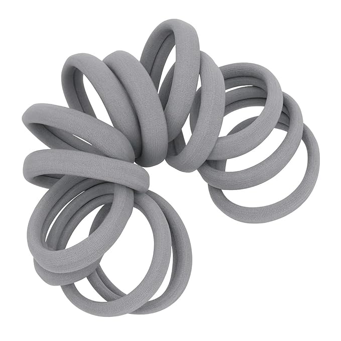 Cyndibands Seamless Hair Ties - Gray - Gentle Hair Ties No Damage, Standard Size 1.5 Inch, Soft and Stretchy Nylon Fabric Ponytail Holders - 12 Count