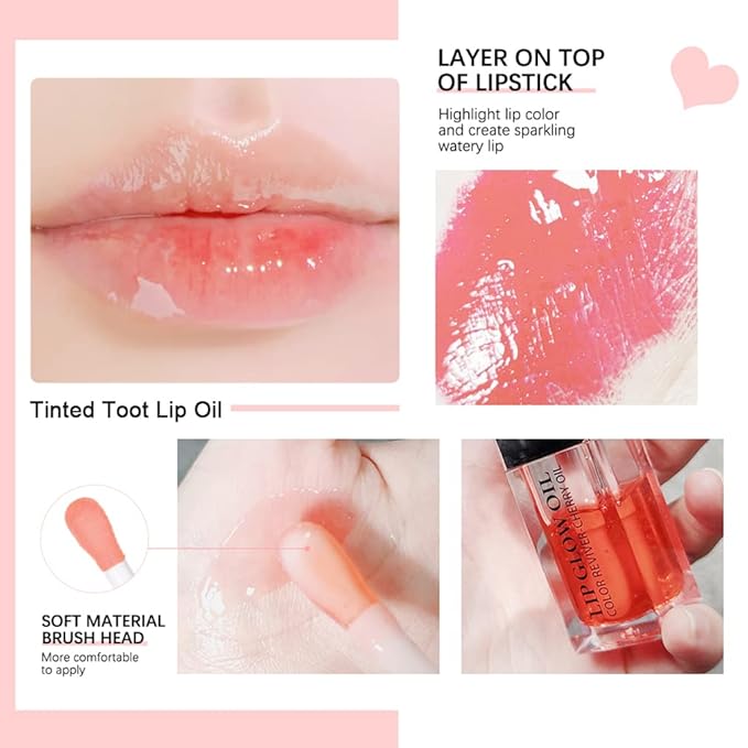 Plumping Lip Oil,Hydrating Lip Gloss Tinted Lip Balm Lip Care Transparent Toot Lip Oil,Big Brush Head Glass Lip Glow Oil Fresh Texture & Non-sticky,Nourishing Repairing Shine Primer Lip Tint(ROSEWOOD)