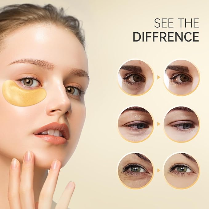 REDANHA 24 Pairs 24K Gold Under Eye Patches Face Masks Dark Circles Puffy Eye Bags Collagen Skincare Spa Trip Gift Eye Mask