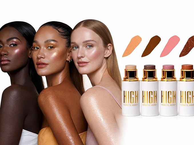 Copper Contour Collection – Cream Contour Set with Light Bronzer, Hot Coral Blush, Cocoa Copper Bronzer & Latte Gold Highlighter Vegan