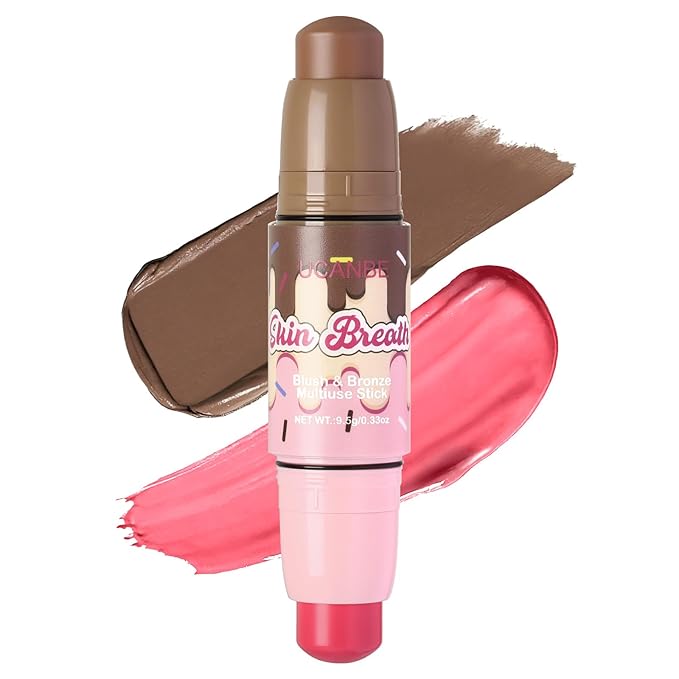 UCANBE Skin Breath Blush & Bronzer Multiuse Stick, 2-in-1 Creamy Face Cheeks Contour Makeup Stick for Natural Radiant Finish Look, Vegan & Cruelty-Free, Travel-Friendly (04 Blooming Rose)