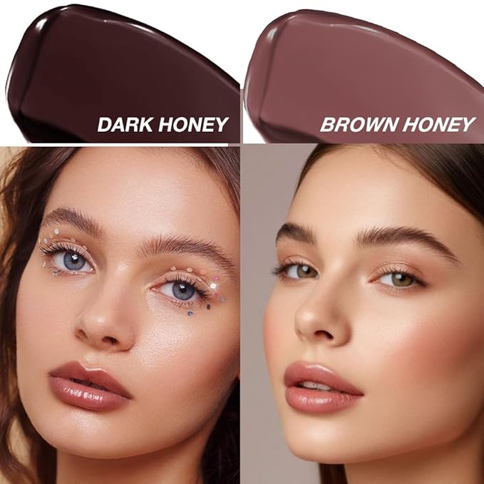 2Pcs Black & Nude Brown Honey Tinted Lip Stain Lip Balm Lip Gloss Lipstick, Sheer Hydrating Lip Stains Tint, Moisturizing Lip Color for All Skin Tones, Nourishing Lip Balm with Natural Black Cherry