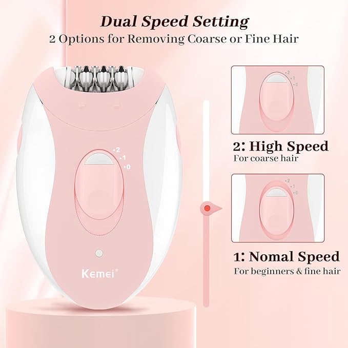 Epilator for Women, Smooth Glide Epilator for Women Face with 2 Speeds, Epilator Smooth Face Trimmer Device, Facial Hair Removal for Face Legs Arms Armpit Bikini, Pink