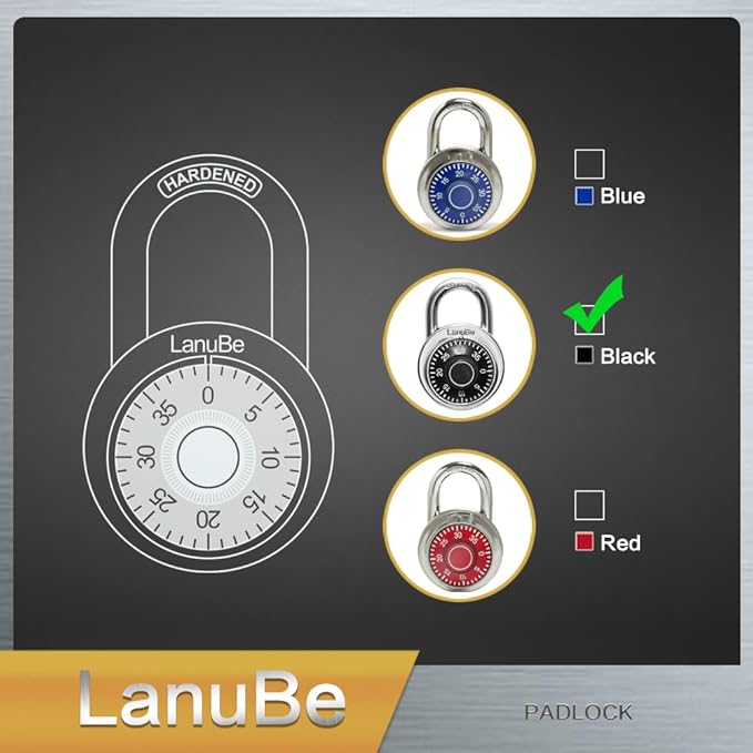 LanuBe Lock Standard Dial Combination Lock, 2 in. Wide, with Different Combinations, Black Turnplate, Pack of 16; Lock for School, Employee, Gym & Sports Locker, Case, Toolbox, and so on