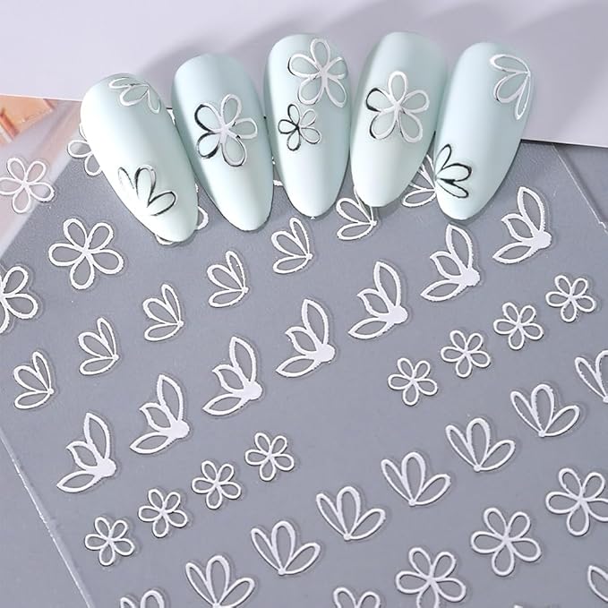 6Pcs Gold Nail Art Stickers 3D Metallic Silver Floral Leaf Nails Decals Flower Petal Nails Design Nail Supplies Nails Sticker Floral Manicure Decorations for Women Spring DIY Manicure Accessories