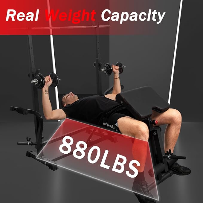 6-in-1 880lbs Weight Bench Set with Squat Rack