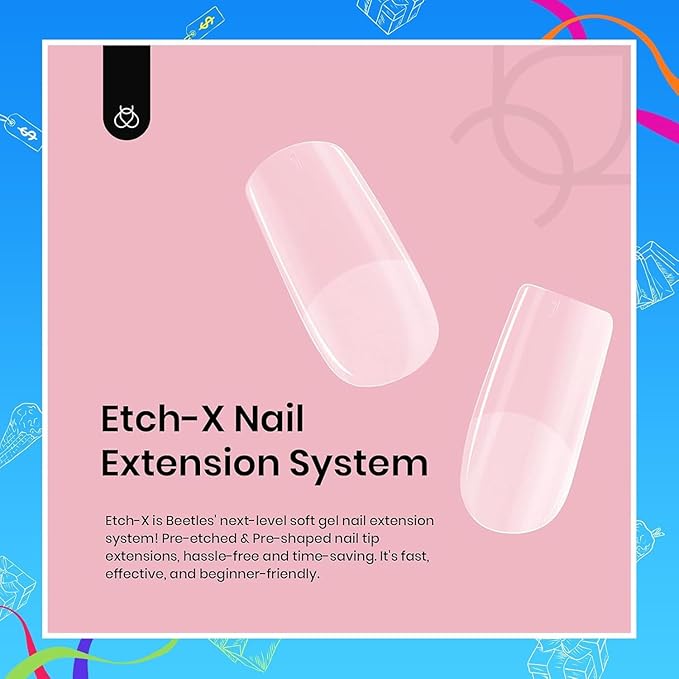 Beetles Gel Nail Tips Etch-X, Square Short, 288Pcs 12 Sizes, Pre-Etched Half Matte Full Cover Soft Acrylic Press on False Nail Tips Easy DIY Glue On Nail Extension Salon Gift for Women Girls
