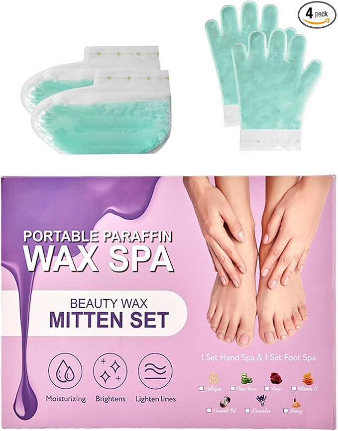 Self Contained Paraffin Wax Gloves,10-Minute Paraffin Hand & Foot Treatments and Booties Set for Intensive Hydration at Home (Aloe Vera)