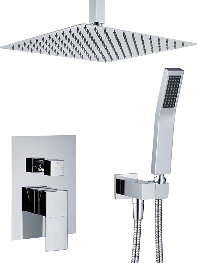 Artiqua Shower System 12 Inches Rain Shower Combo Set Chrome Ceiling Mount Shower Faucet Bathroom Faucets with Rainfall Shower Head and Hand Shower