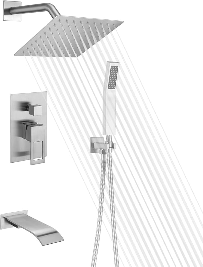 SUMERAIN Brushed Nickel Pressure Balanced Shower System with Waterfall Tub Spout, Tub Shower Faucet