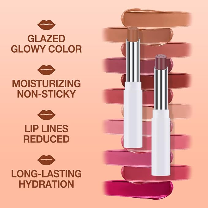 HHLTOH 2Pcs Tinted Lip Balm Moisturizing Lipstick – Waterproof Hydrating Matte Lip Balm for Women, Creamy Natural Color Stain for Dry Lips, Soft Matte Finish (1# Warm Orange Nude Brown & 4# Mauve)