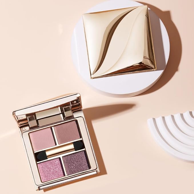 Cool Pink Mauve Eyeshadow Palette – 4 Matte&Glitter Shades for Icy Rose Glow, Romantic Soft Glam&Daily Eye Makeup, High-Pigment Long-Lasting Blendable Shadows that Enhance Brown, Hazel & Green Eyes