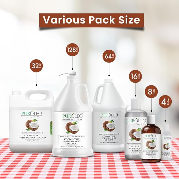 PUROLEO Fractionated Coconut Oil 32 Fl Oz/946 ML (Packed in Canada) 100% Natural and odorless Moisturizer & Carrier Oil l Hair Skin Body, Aromatherapy, Massage, Makeup Remover