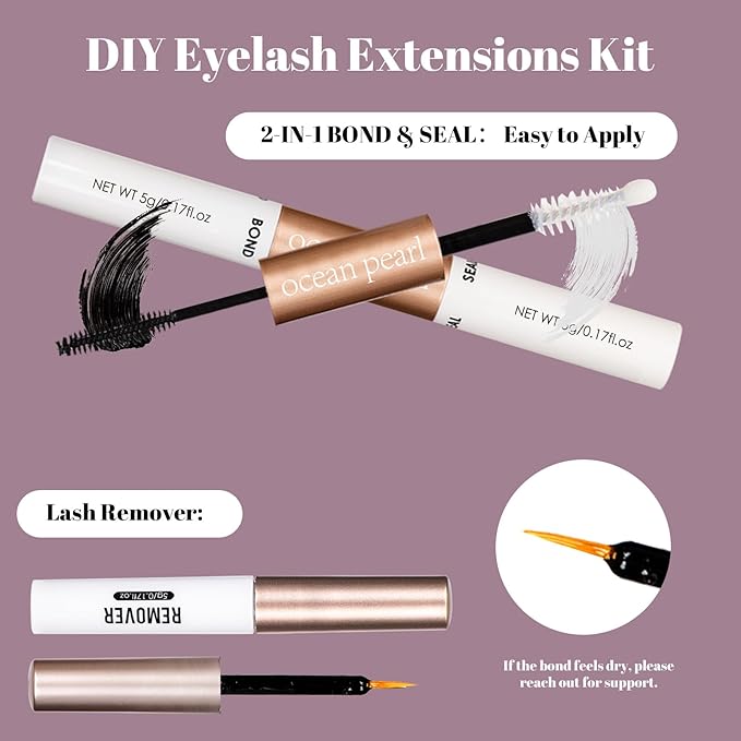 Ocean Pearl Lash Clusters 300pcs Individual Lashes 40D 10-20mm Eyelash Extensions Kit Natural Lashes Soft Eyelash Clusters False Eyelashes DIY Lash Extension Kit with Bond + Seal and Remover-40D