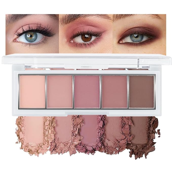 Mini 5-Color All Matte Rose Nude & Mauve Eyeshadow Palette, High Pigment Blendable Long-Lasting Neutral Pink Brown Eye Shadow Kit for Daily Natural Makeup, Office Looks & Mature Eyes 4