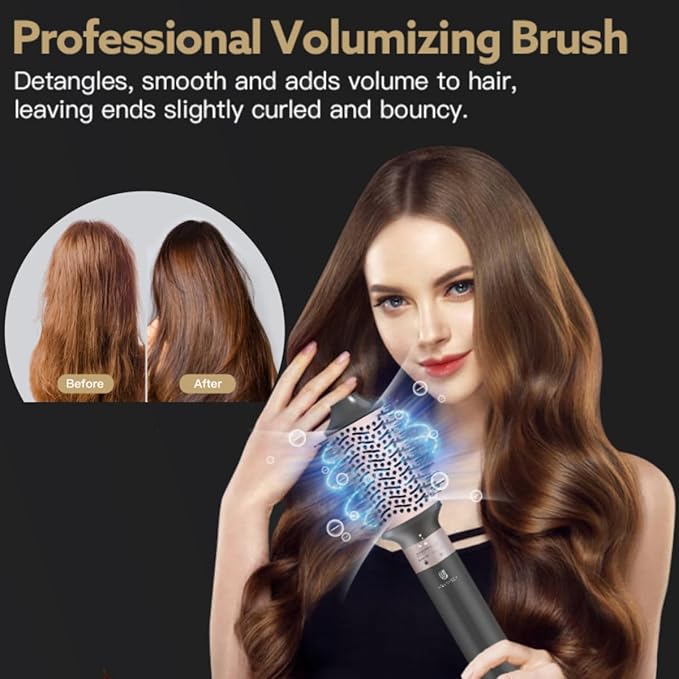 Webeauty Hot Air Styler, Blow Dryer Brush, Auto Hair Wrap Curling Irons Hot Air Brush Negative Ionic Airflow Hair Curlers, Multi Styler for Volumizing, Straight, Wavy, Curly Hair, Black