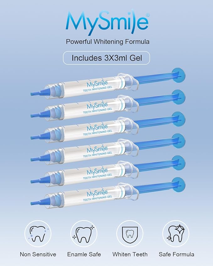 MySmile Teeth Whitening Gel Refills Pack, 6 Non-Sensitive Tooth Whitening Gel for White Teeth, Teeth Whitener Dental Grade Tooth Stain Remover for Tray, Fast Result Whitening
