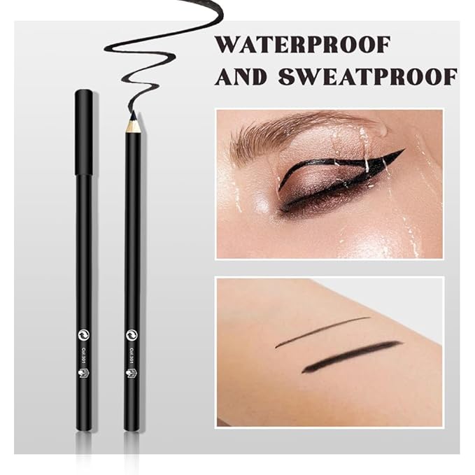 Multipack Bulk Black Eyeliner Penicls for Women, 12 Pcs Highly Pigmented Creamy Eye Liner Pencils Set, Easy to Color, Waterproof & Long-Lasting, Professional Eye Make Up, Soft & Smooth, Fine Tip