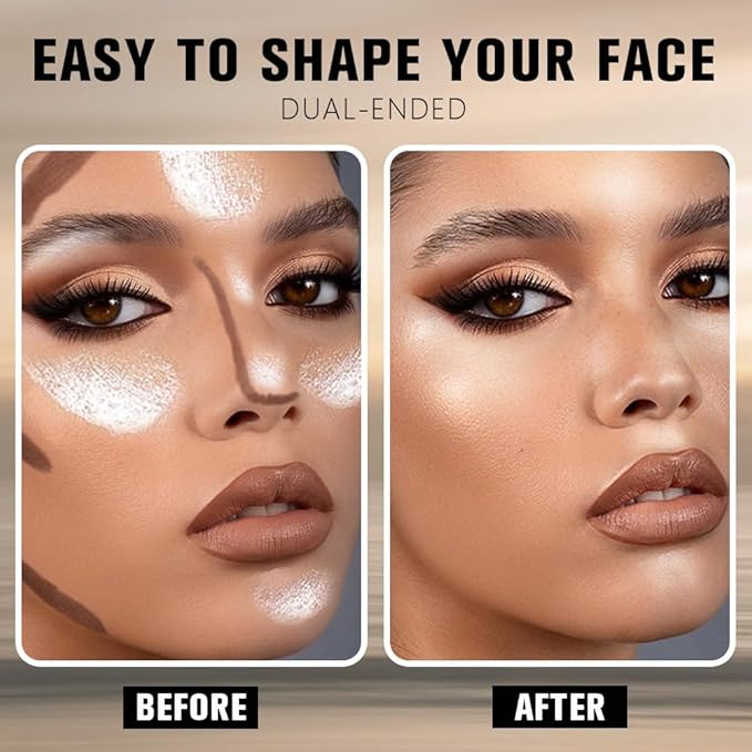 evpct Nuetral Nude &Silver Shimmer Cream Foundation Stick Face Body Makeup Dual Ended, no Transfer Waterproof 2in1 Cream Concealer Stick Contouring Makeup, Nose Contour Bronzer Sticks Face Highlighter