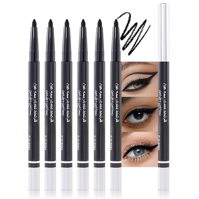 Automatic Black Eyeliner Pencils, 6PCS Eye Liner Shadow Brow Pen for Women – Multi-Use Auto Cream Smooth Matte Blackest Pen, Vegan (ZC)