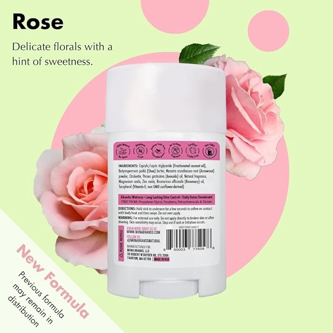 MONA BRANDS All Natural Deodorant For Women & Men | For Sensitive Skin | No Aluminum or Baking Soda | (ROSE 1.76 Oz)