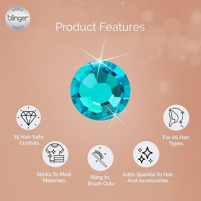 blinger® Shimmer Crystal Refill Pack – as seen on Shark Tank | 5 Discs – 75 Precision-Cut Glass Crystals | Hair-Safe Accessories | Styling Tool Not Included| Light Turquoise 4 mm