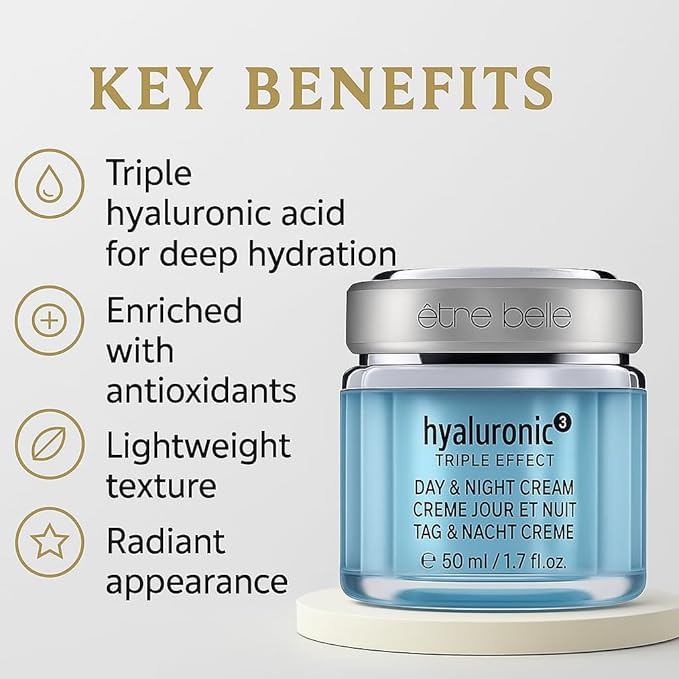 êb être belle Hyaluronic Acid 3D Cream for Day & Night, Jojoba Oil & Grape Seed Oil, Skin Care for Women, Long Lasting Hydrating Face Cream, for All Skin Types, 50 mL