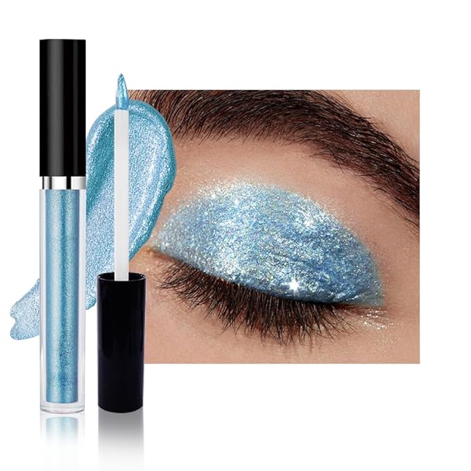 SUAKE Liquid Sparkling Glitter Eyeshadow Stick Pack - High Pigment Shimmer Metallic Eye Shadow, Long-Lasting, White Blue Black Gold Purple Bold Colors,Quicking-Dry (8#-Blue, Pack of 1)