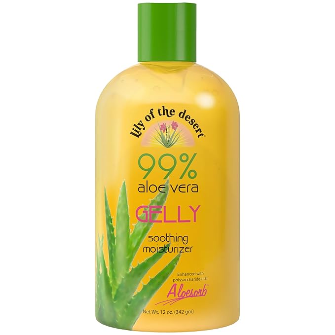 Lily Of The Desert Gelly Moisturizer - 99% Organic Aloe Vera Gel for Skin, After Sun Care with Aloe, Vitamin E Oil, and Vitamin C for Sunburn Relief, 12 Fl Oz