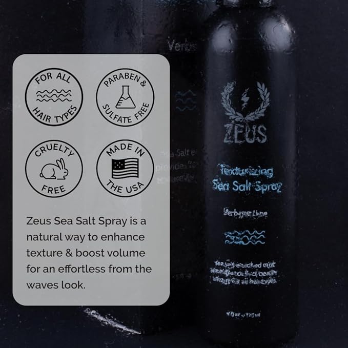 ZEUS Texturizing Sea Salt Hair Spray, Professional Volumizing & Styling Mist, Enhance Texture & Volume for Effortless Beachy Hair & Beard, Lightweight Hold & Matte Finish (Made in USA)