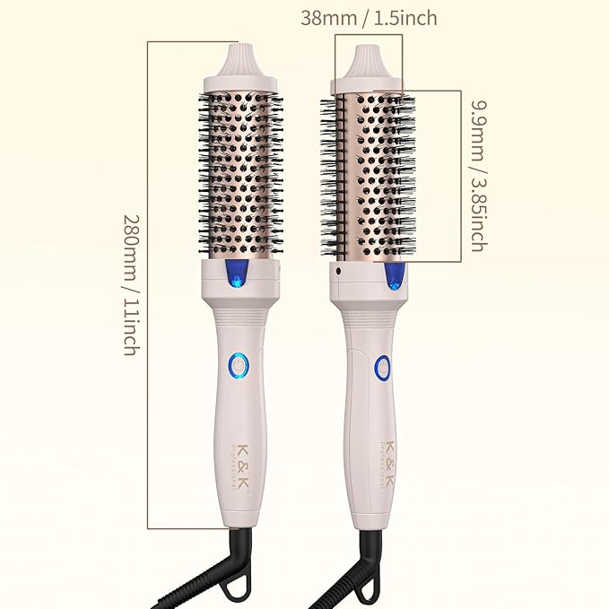 K&K Thermal Brush Blowout Express 1.5 Inch Negative Ion Thermal Round Brush Creates Blowout Look Makes Hair Shinier & Smoother Dual Voltage Easy to Use