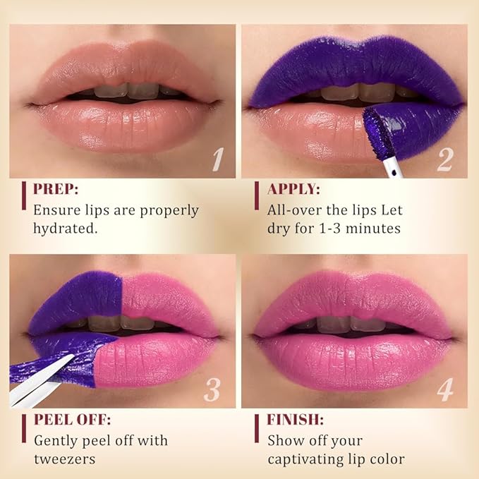 Kaely 3Pcs Lip Stain Peel Off Masque, Long Lasting Waterproof Smudge Proof Lip Tint, Non-Transfer Semi Permanent Lipliner Tattoo with Tweezer, Matte Finish, Vegan & Cruelty-Free, Set C-05+07+08