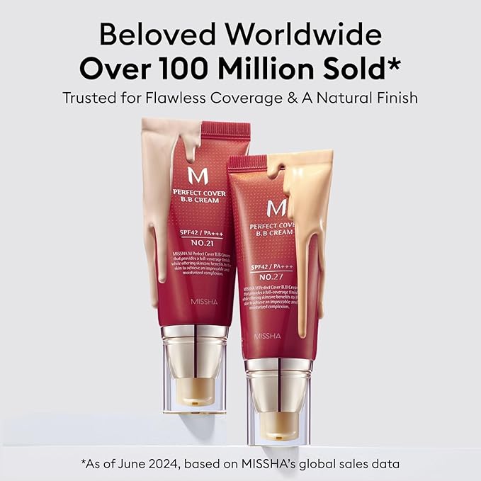 MISSHA M Perfect Cover BB Cream No.27 Honey Beige - Medium with Neutral/Warm Undertone SPF 42 PA +++ 1.69 Fl Oz - Tinted Moisturizer for face with SPF valentines day gifts for her