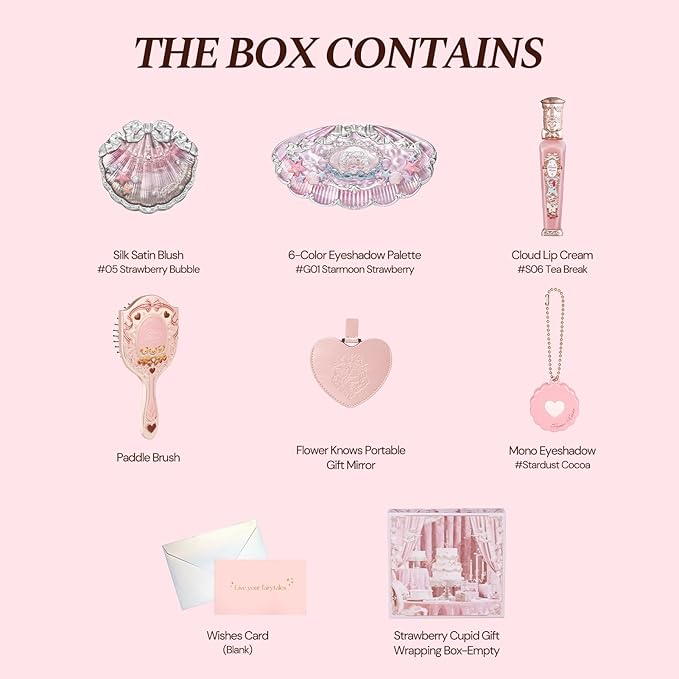 Flower Knows Feb-Glamour Glow Makeup Box Set,8-Piece Beauty Kit,Includes Eyeshadow Palette,Lip Cream,Blush,Brush,Protable Mirror,Card,Box,Perfect Anniversary Valentine,Make Up Gift for Women & Girls