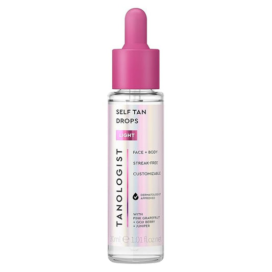 Tanologist Light Self Tan Drops, Streak-Free Body & Face Tanning Drops, No Fake Tan Smell, For Moisturizer & Lotion, Bronzing Face Tanner, Skincare Ingredients, Vegan, 1.01 fl. oz/30 ml Bottle