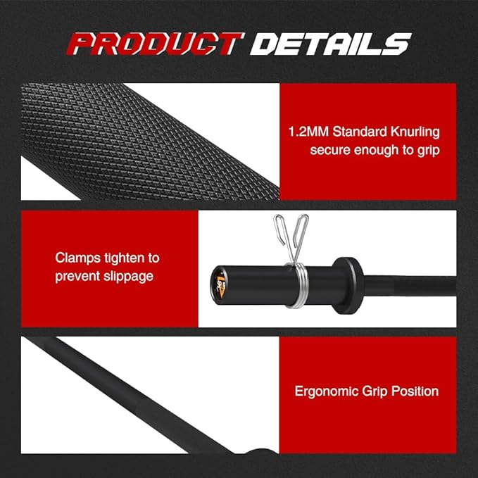 4FT Olympic Barbell Bar 47Inch Straight 2 Collars, 500Lbs Capacity 2 Inch