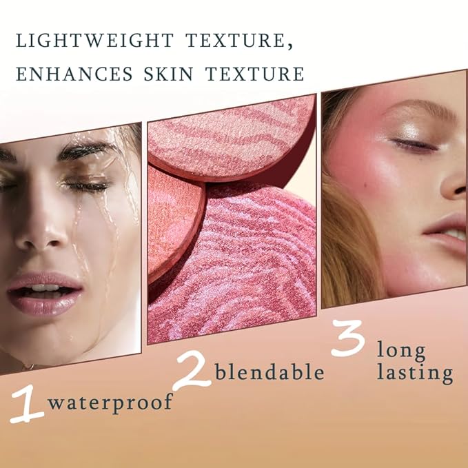 K'APEINE Baked Blush, Single Powder Pink Blush for Cheeks Shimmer Silky Smooth Pressed Powder Blushes Blendable Highly Pigment Makeup Palette Long-Lasting Face Makeup for Women Festivals-01#