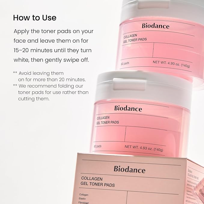 Biodance Collagen Gel Toner Pads, Pore Minimizer for Face, Improving Elasticity, Plumping Toner Pads for Sensitive Skin, Korean Skin Care, Gifts for Womenㅣ4.93 fl.oz.(140g)*60Pads