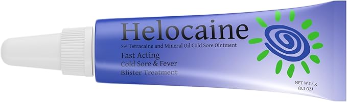 Helocaine Fast Acting Cold Sore Canker Sore Treatment for Lips & Inside Mouth, Oral and Topical Rapid Pain Relief Over-The-Counter, 3g, 0.1 oz Tube, 1 Pack