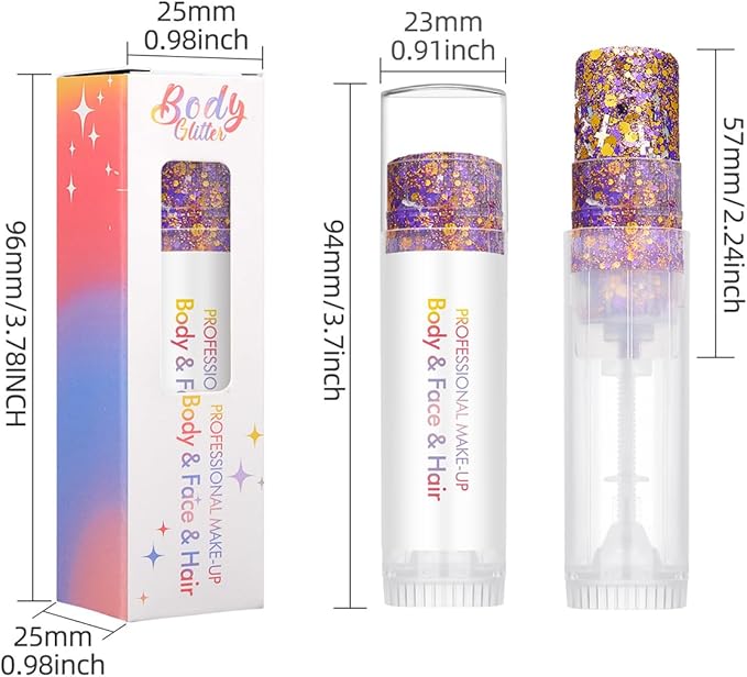 Body Glitter Stick for Face & Body & Hair - Red/Black & Purple/Gold Chunky Sparkle Set, 2 Pack | Versatile Festival Makeup for Party, Rave, Cosplay
