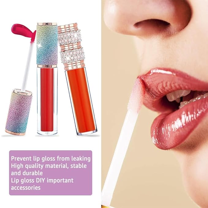 AMORIX 5ml Lip Gloss Tubes with Wand 6 Packs Empty Rhinestone Lip Gloss Containers Lipgloss Bottles Crystal Lip Gloss Supplies Kit with Syringe for DIY Lip Gloss Base