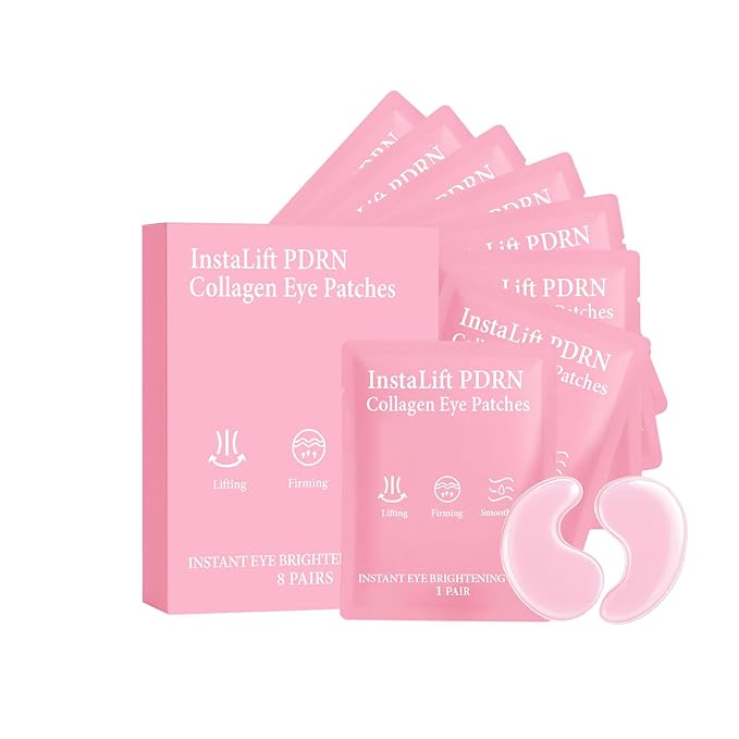 CHHQLZS Serene Eye Patches with PDRN Collagen, Instant Anti-Wrinkle Eye Mask for Dark Circles & Puffy Eyes, Hydrating Under Eye Patches with Hyaluronic Acid, Instalift Treatment, 8 Pairs