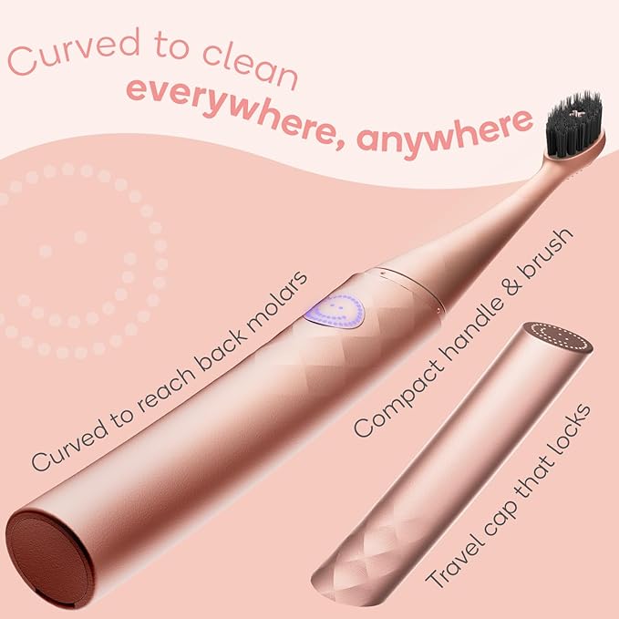 Burst Curve Sonic Electric Toothbrush for Adults (Rose Gold) | Slim Travel Brush with Cover | Ultra Soft Bristles | Up to 2 Month Rechargeable Battery | Two Modes & Timer