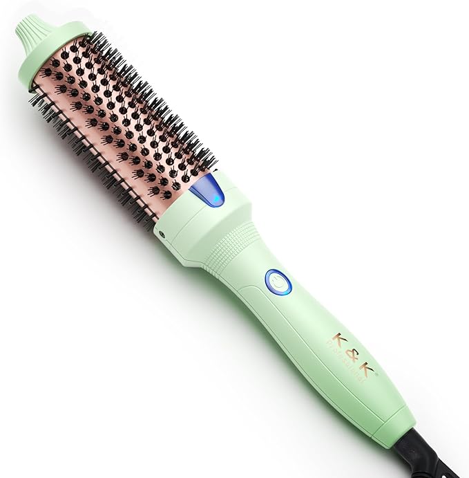 K&K Thermal Brush for Blowout Look, 1.5 Inch Ionic Heated Round Brush Makes Hair Smoother, Dual Voltage Thermal Round Bristle Get Natural Curls, Easy to Use, 30S Fast Heating