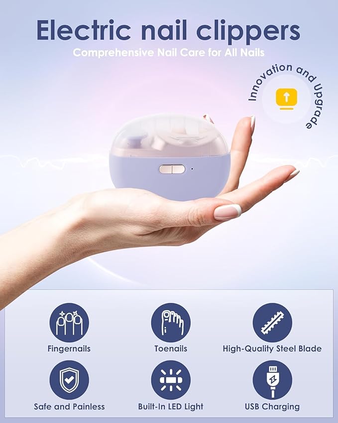 Electric Nail Clipper Upgraded 3 in 1 Automatic - with Polishing, Dust Storage & LED Light, Nail File Toenail Trimmer, Gifts for Women Men Mom Her Him Kids Adults Senior Baby Teacher Students