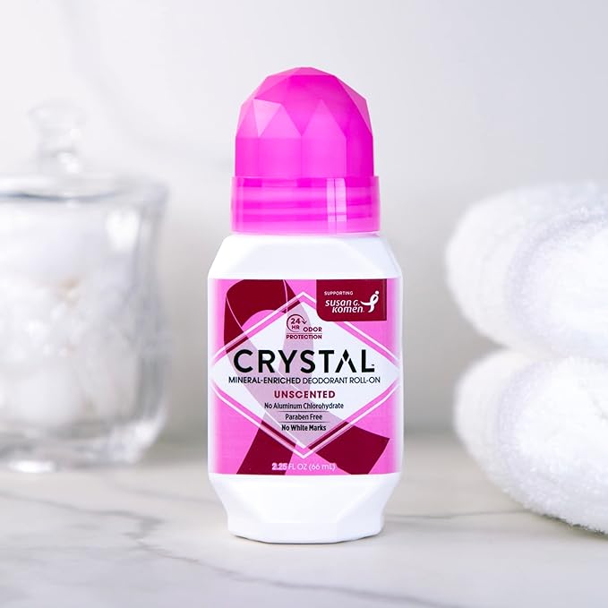 CRYSTAL BODY DEODORANT Roll-On - Unscented Susan G Komen (2.25 fl oz) - 3 Pack - Packaging May Vary