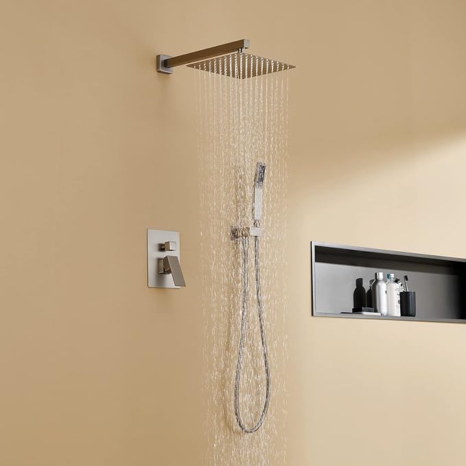 Artiqua Shower System 10 Inches Rain Shower Combo Set Brushed Nickel Wall Mount Faucet Bathroom Faucets with Rainfall Shower Head and Hand Shower
